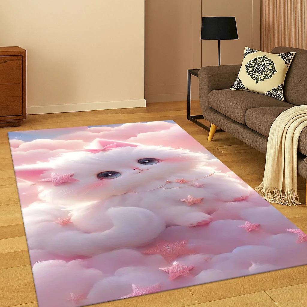 3D Cute Cat Pattern Carpet Rug Floor Mat for Home Bedroom Living Room Sofa Doormat Kitchen Decor Home Living Room Decoration