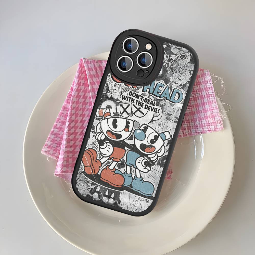 C-Cuphead Classic Game Silicone Phone Case For IPhone 16 15 14 13 12 11 Pro Max Mini Leather Soft Cover
