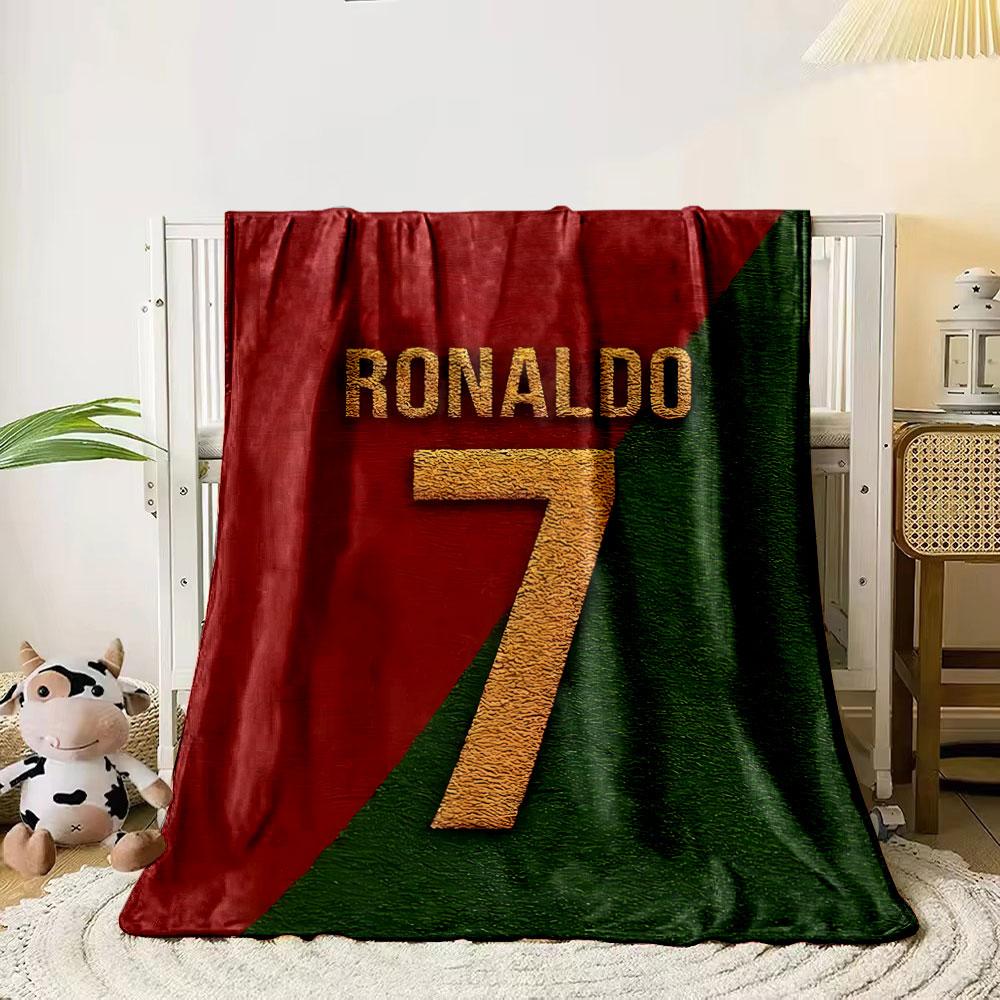 

Textured Ronaldo 7 on a red and green diagonal split background. for all seasons blanket lunch break throw gift 80cm x 120cm