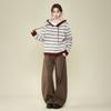 Lazy Hooded Striped Knitted Sweater Long-sleeved Thickened Bottoming Shirt with Autumn and Winter New Loose Coat Top Women