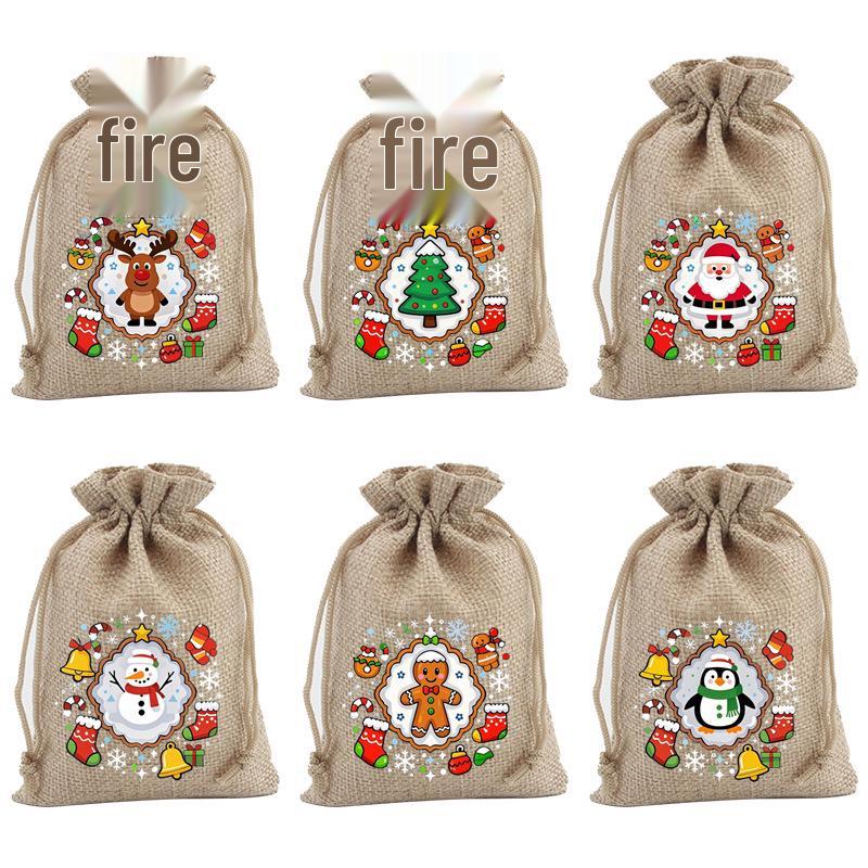 Jute-Style Christmas Gift Bag with Drawstring Closure - Small Candy & Apple Storage