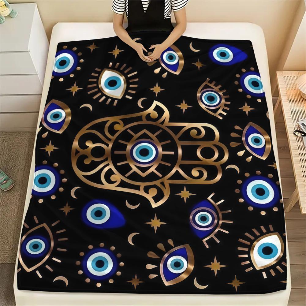 1PC Nazar Boncuğu Print Flannel Blanket, High quality All Seasons, Home Decor, Warmth and Comfort, Perfect for Christmas Gifts