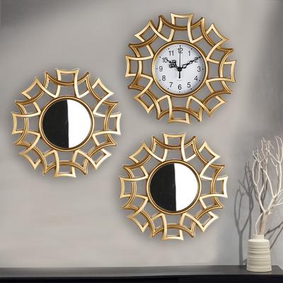 Meilleures Ventes 3 Pièces Élégant Européen Luxe Hôtel Salle de Bain Horloges Décoratives Cadre Or Antique Rond Créatif Vintage Horloge Murale