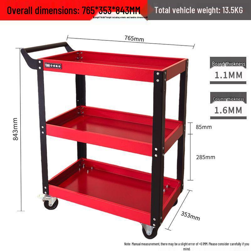 Three-Layer Mobile Tool Cart with Storage Shelves
