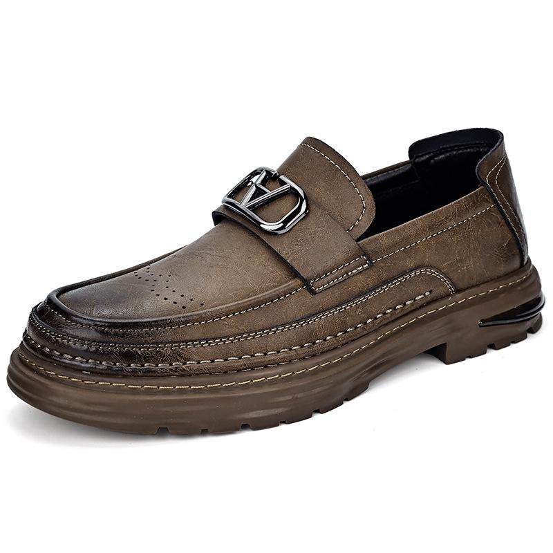 

Leather shoes men s 2025 autumn new leather soft-soled one-pedal loafers versatile breathable British casual men s shoes 38 хаки