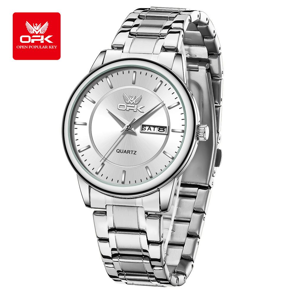OPK 6022 Men's Luxury Watch Original Dual Calendar Stainless Steel Waterproof Business High Quality Man Quartz Wristwatch