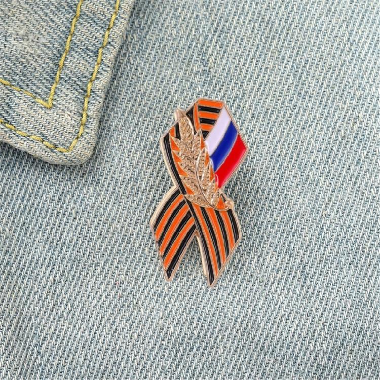2 Piece Vintage Zinc Brooch Unique Charm Ribbon Ear of Wheat Russian Flag Corsage For Office Event Social Gatherings