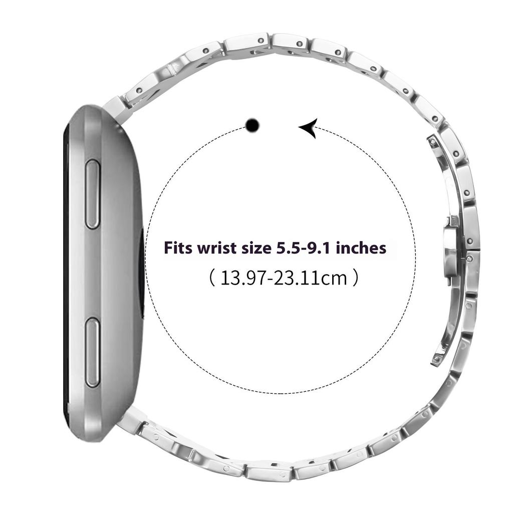 Watch Band for Fitbit Versa/Versa Lite/Versa 2 Stainless Steel Strap with X-Shaped Butterfly Clasp