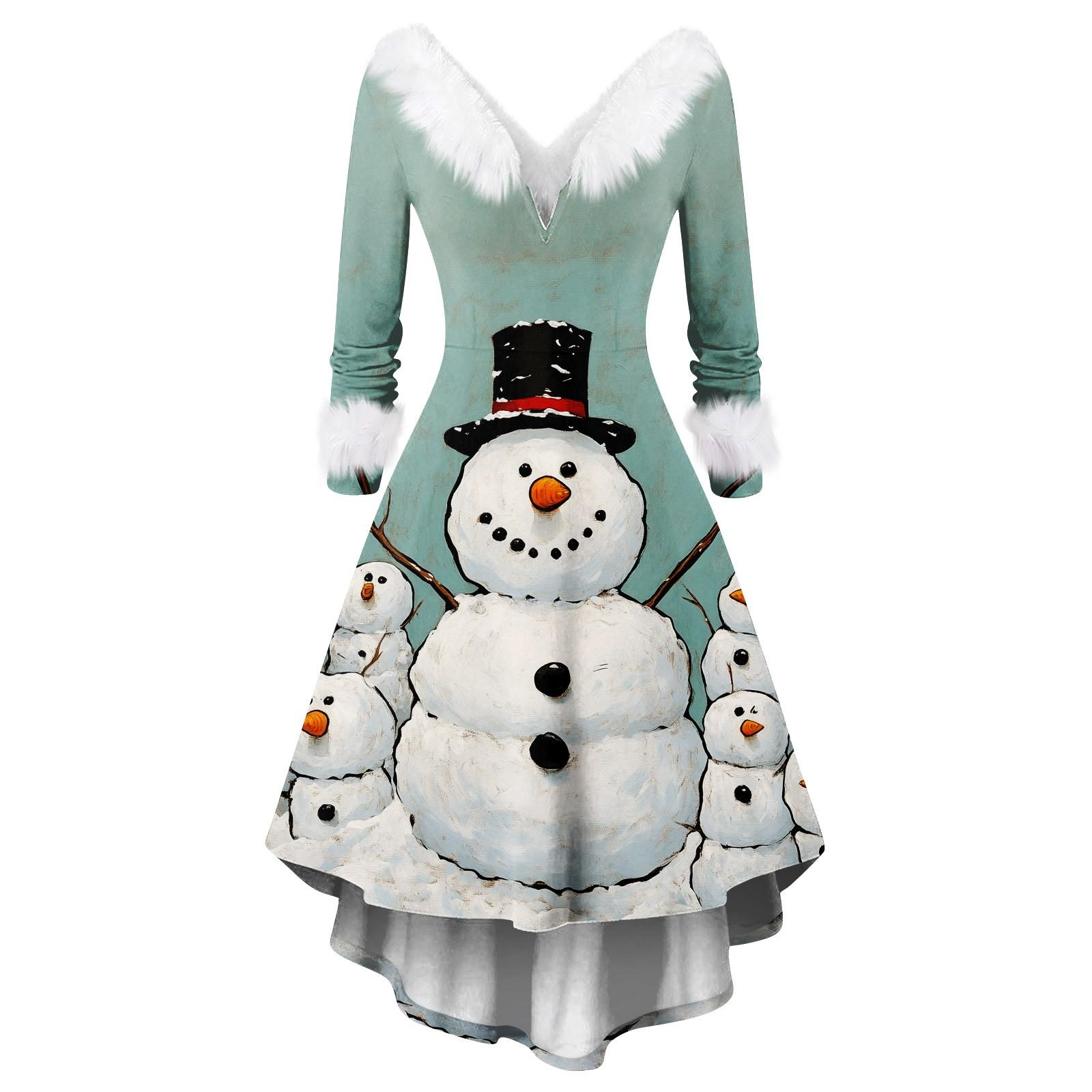 

Женские модные повседневные облегающие платья с V-образным вырезом и рождественским принтом для вечеринок с длинным рукавом, повседневные платья S