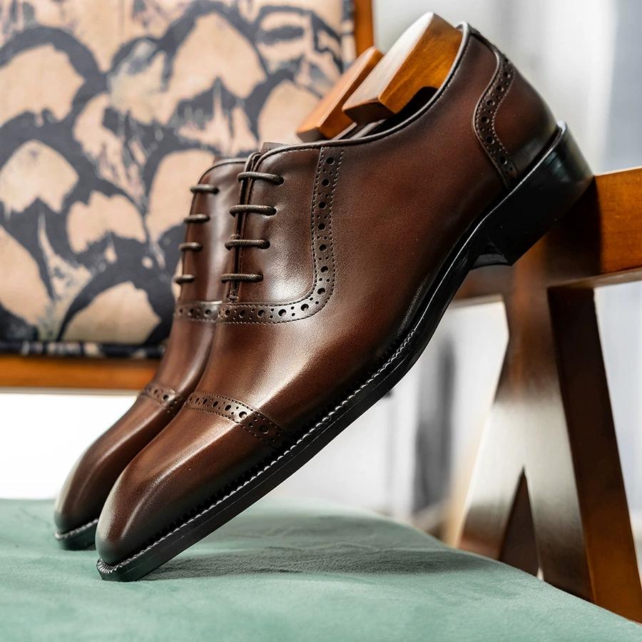 Modă Lux Italiană Pantofi Bărbați Rochie de Nuntă Piele Naturală Făcuți Manual Brogue Wingtip Pantofi Oxford Negru Cafea Pantofi Formali pentru Bărbați