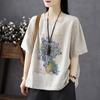 Cotton and Linen T-shirt Women's Short-sleeved Summer Women's Blouse Loose Retro Printing Large Size Women's T-shirt