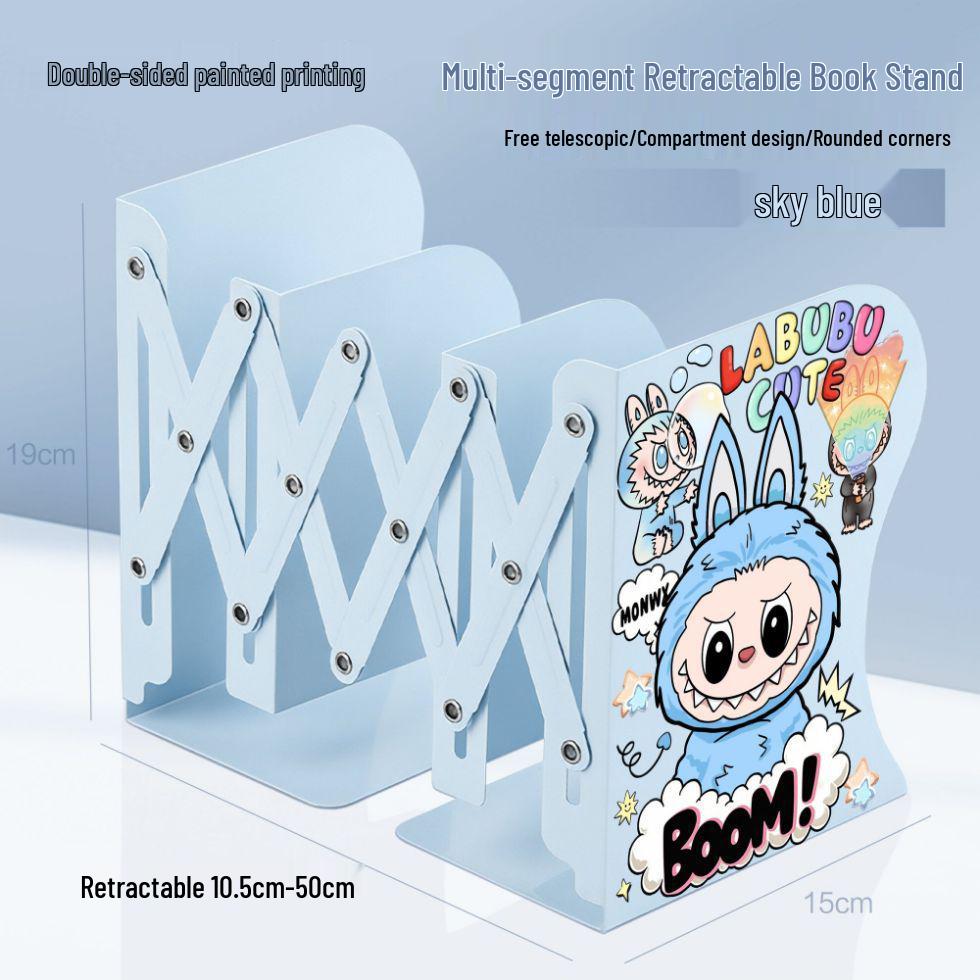 Labubu Retractable Desktop Organizer: Folding Bookshelf and Book Stand Gift Thickened Metal Retractable Bookshelf