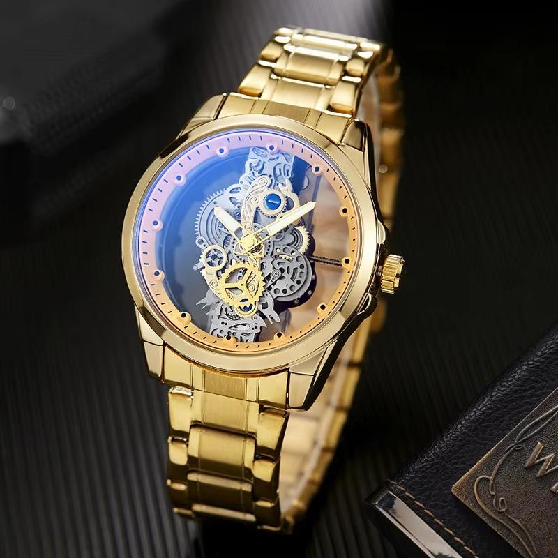 L45 Casual Men watch double-sided transparent hollow waterproof luminous quartz watchbusiness clock gift watches for man