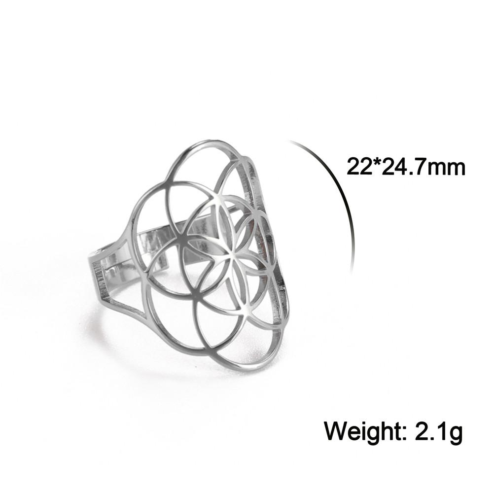 Flower of Life Ring Vintage Adjustable Stainless Steel Sacred Geometry Rings for Women Amulet Jewelry Gift