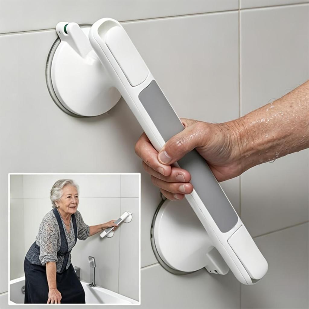 Home Elderly Armrest with No Drilling, Anti Slip Suction Cup Type, Reusable, Suitable for Ceramic Tiles, Glass, and Hard Plastic Surfaces