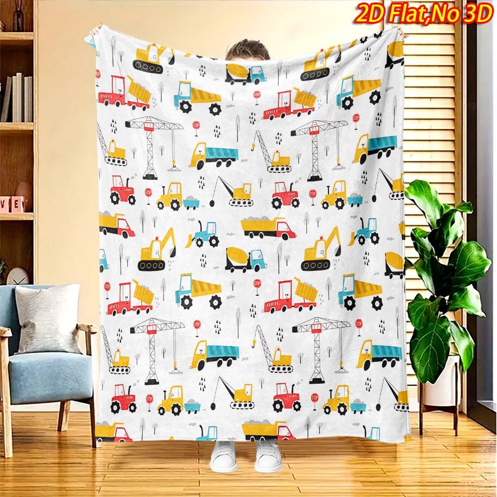 1pc 2D Flat Printing Spring And Summer New Arrival Engineering Truck Theme Digital Print Blanket, All-Season Use, Casual Throw, 100% Polyester Fiber S