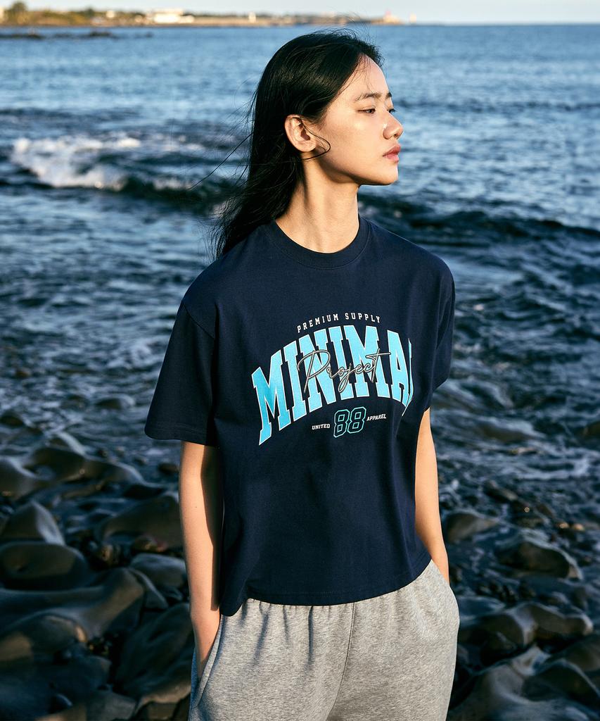 MINIMALPROJECT 88 Arch Logo Oversized Short Sleeve T-Shirt Mst150C [Navy]
