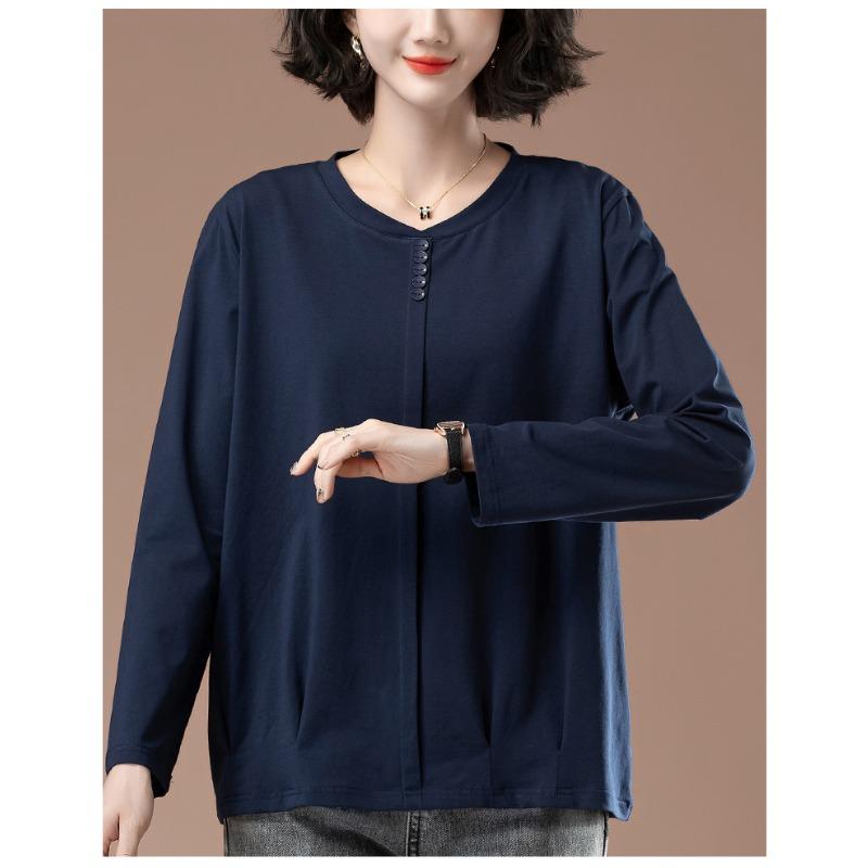 Long-sleeved Women's Spring and Autumn Plus Size Women's Loose Cotton Casual Versatile Bottoming Shirt