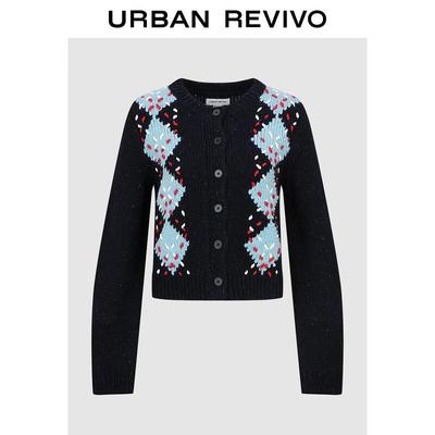 UR Women's Winter Argyle Jacquard Knit Cardigan