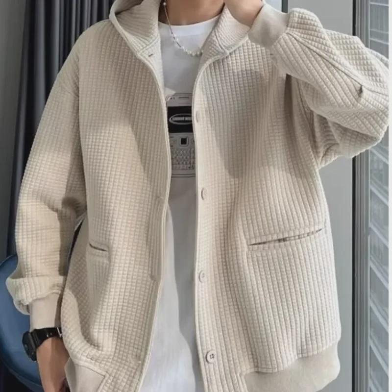 

Мужской кардиган с капюшоном из японского вельвета с вафельной отделкой — модная свободная куртка на весну/осень для пар XXXL белый