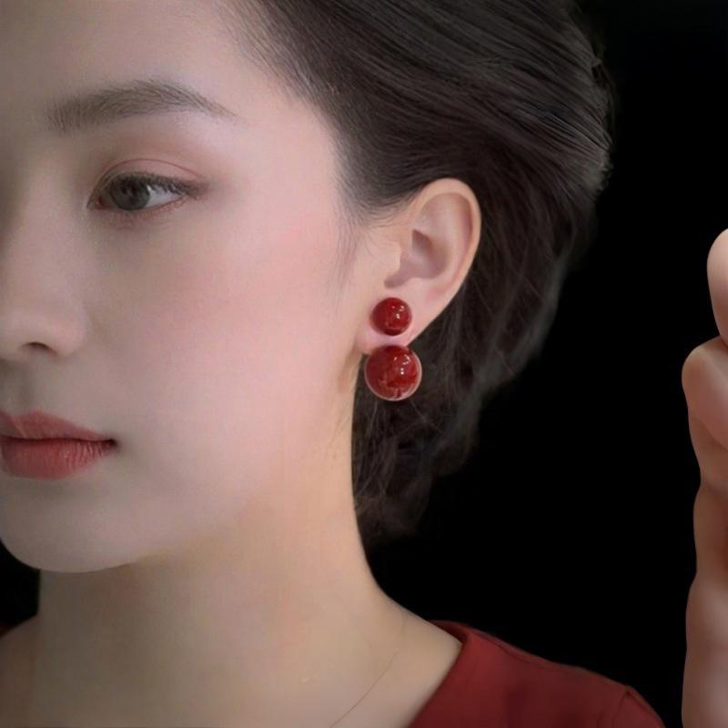 1 Pairs Versatile Imitation Pearl Earrings Minimalist Design Vintage Red Half Circle Earrings Elegant Classic Stud Earrings
