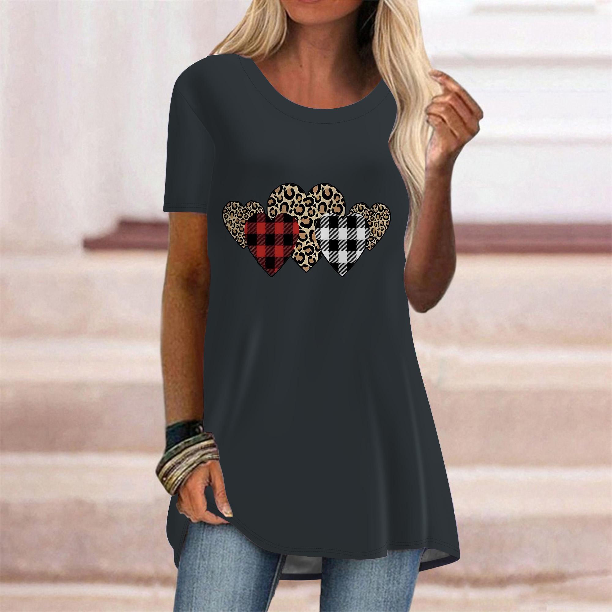 

Женская летняя удобная футболка с короткими рукавами и круглым воротником больших размеров с леопардовым принтом, повседневные мешковатые футболки средней длины 8XL темно серый