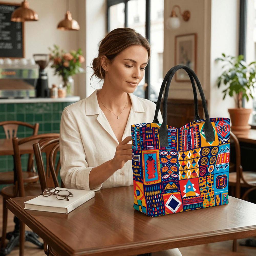Bohemian Tote Bag Ethnic Pattern Large Capacity Shoulder Bag for Travel Shopping Daily Use