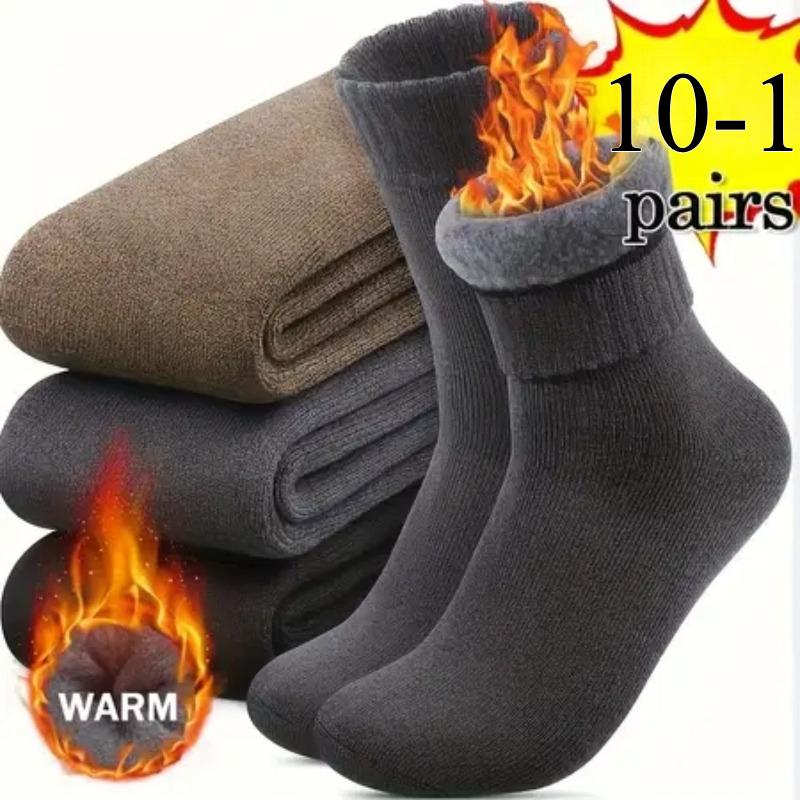 10-1pairs Men's Winter Warm Socks, Super Thick Plush Socks, Unisex Winter Outdoor Warm Socks, Cold Resistant Mid Tube Socks - Perfect Gift