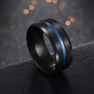 8MM Modischer Unisex Zweifarbiger Dünner Ring mit gebürstetem Innenband Fingerring Schmuck