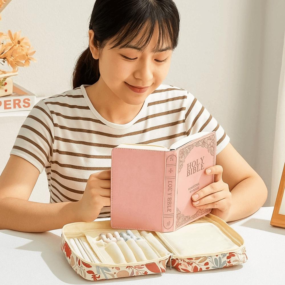 Flora Bible Cover  Case Dustproof Stationery Storage Organizer Book Storage Bag  Study Supplies