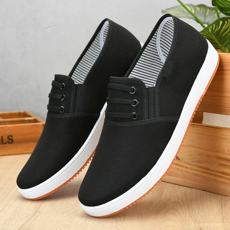 Pánská džínová plátěná obuv se šlachovou podrážkou, protiskluzová pracovní obuv odolná proti opotřebení, řidičská prodyšná a pohodlná obuv ze starého Pekingu s měkkou podrážkou