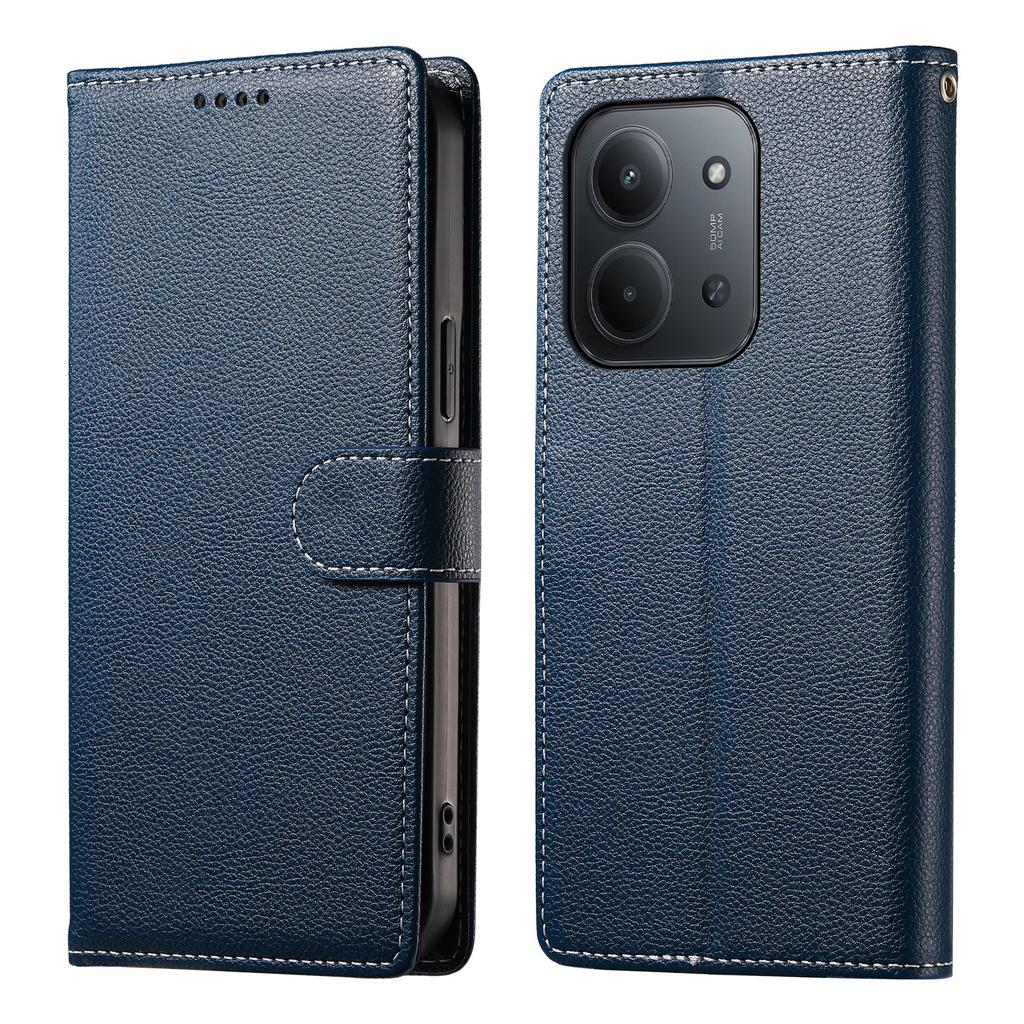 For Xiaomi Redmi 15C 5G (EU) (173mm)/4G (EU) (173mm) Case Magnetic Snap Litchi Texture Leather Wallet Phone Cover with Wrist Strap