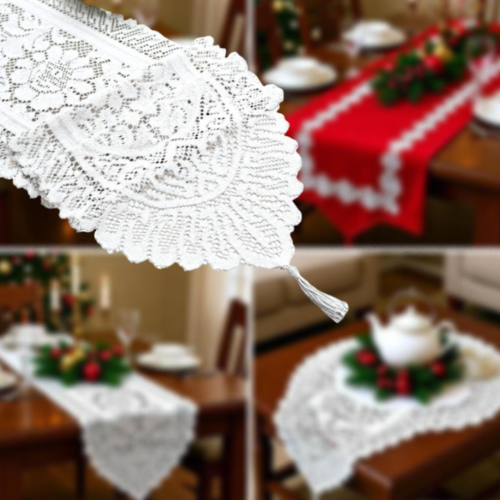 Crochet Lace Table Runner Festive Tablecloth Stylish Decorative Rectangle Dining Cover for