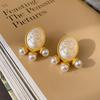 Gold-Plated Silver Diamond Pearl Stud Earrings - French Retro Luxury Design for Women