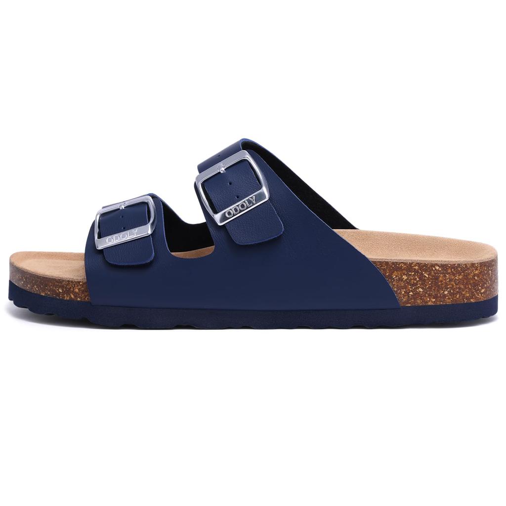 Fashion Shevalues Men's Leather Sandals With Arch Support Summer Fashion Double Buckle Beach Slippers Unisex Classic Cork Footbed Sandal