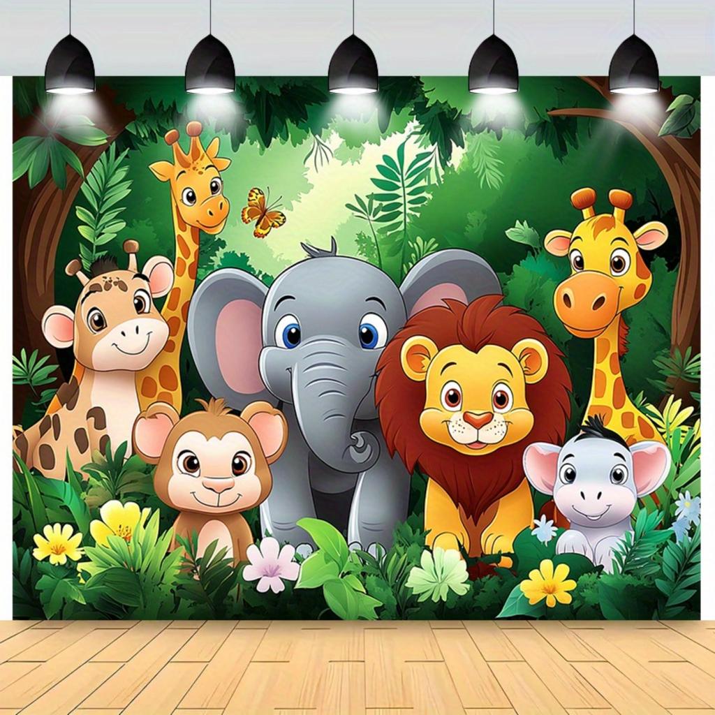 2D Plane 1 Piece of Jungle-themed Wall Mural Suitable for Birthday Celebration Events and Home Decoration