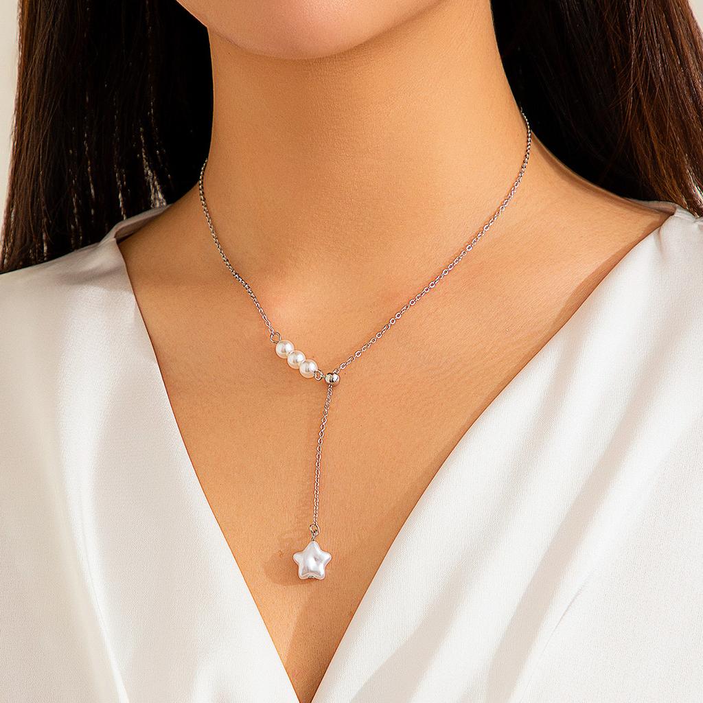 Versatile Adjustable Necklace, Niche Simple Star-shaped Imitation Pearl Pendant Necklace Jewelry