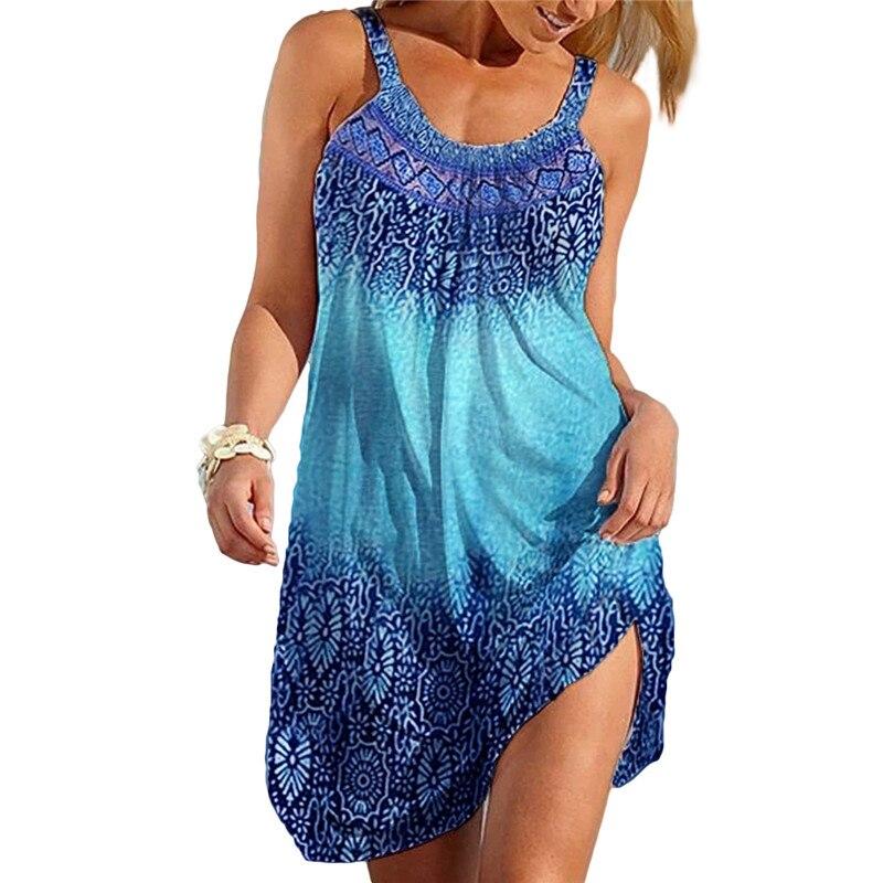 Sexy Off Shoulder Sleeveless Beach Dress Summer Dress  Women Sundress Bohemian Print Casual A-line Dress Plus Size