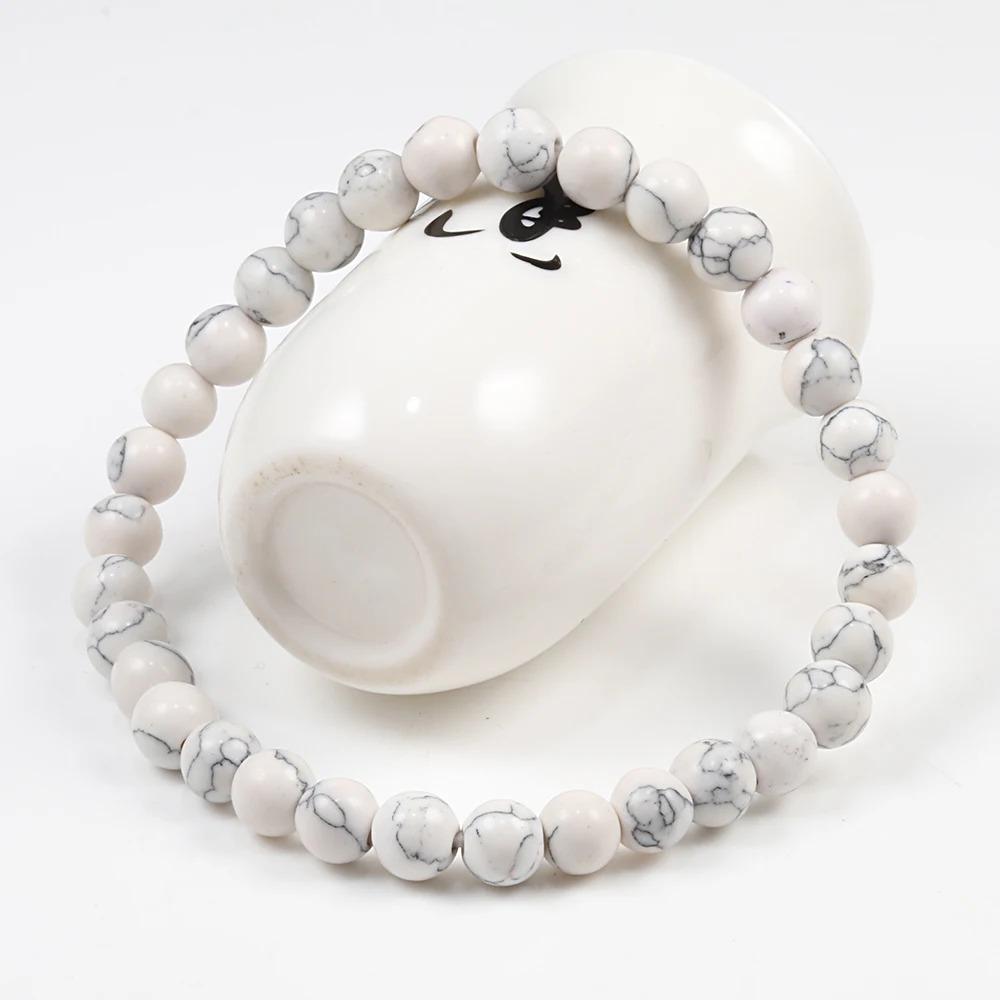 Charm Natural Stone Bracelet 6/8/10mm White Howlite Beads Bracelets For Women Men Energy Jewelry Stretch Bangle Wristband