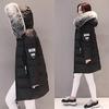 Mode Kvinnor Lång Dun bomull Parka Pälskrage Huvkappa Vinter varm jacka