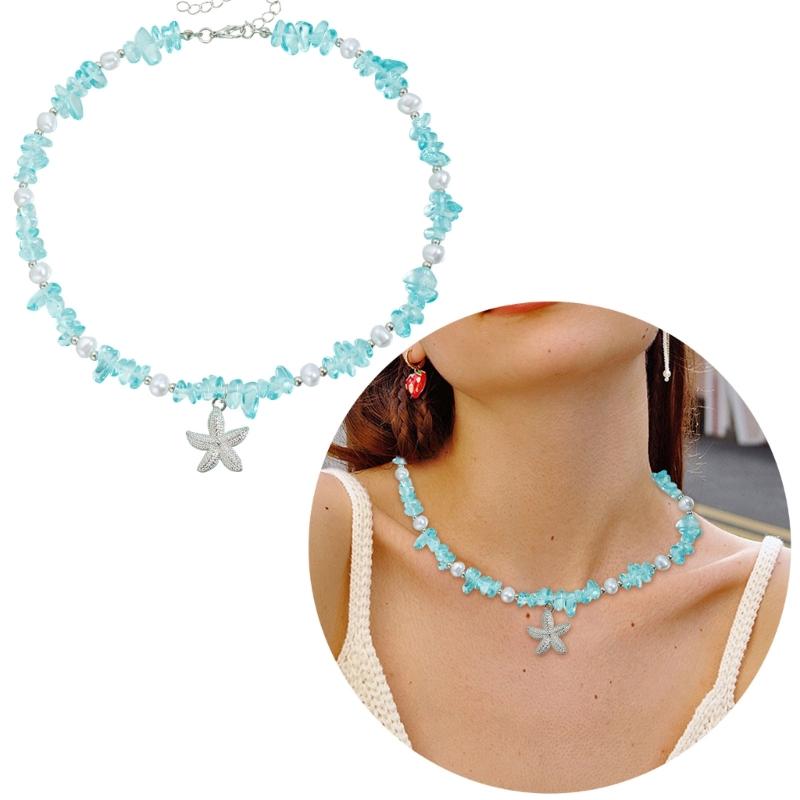 Playful Starfish Drop Necklace Lightweight Alloy Collarbone Chain With Crystal Embellishment For Casual Daily Wear
