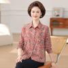 Mom's Mulberry Silk Floral Long-Sleeve Shirt - Loose Fit for Middle-Aged and Elderly Women
