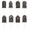 48 Pcs Halloween Cupcake Toppers Tombstones Graveyard Cake Decorations with Mini Shovel Spoons for Halloween Birthday Party Supplies
