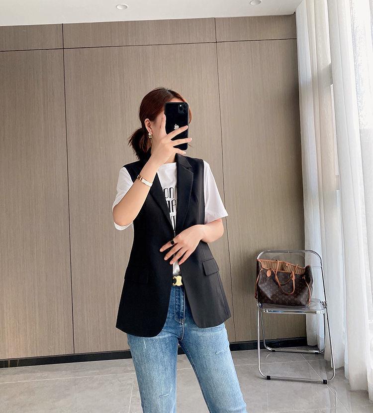 Gilet de costume minimaliste tendance de style coréen pour femmes - Vêtement d'extérieur haut de gamme, à la mode et polyvalent
