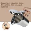 304 Stainless Steel Gravy Jug 450ML Sauce Dispenser Double Insulated Sauce Gravy Boat Vinaigrette Pot with Hinged Lid for Home