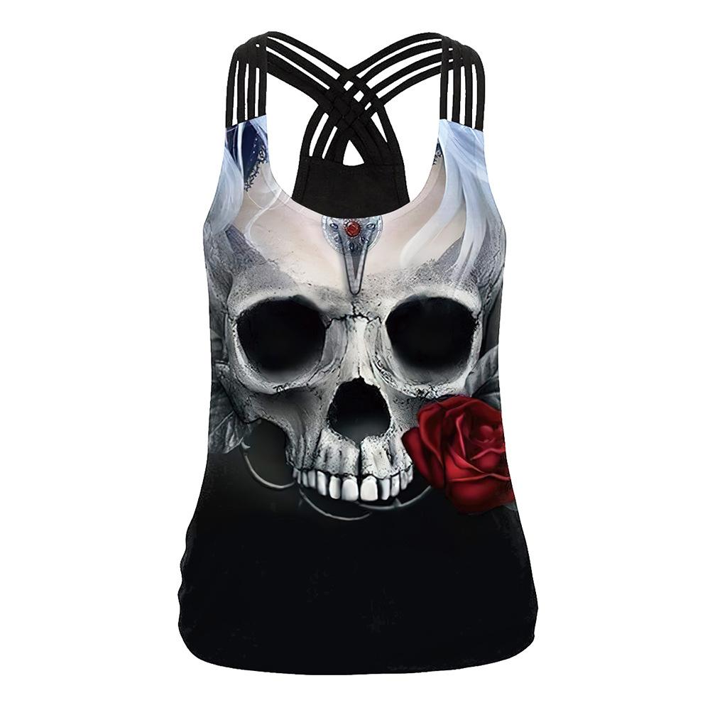 Halloween Night Street Show Horror Skull Print Ladies Sling Vest