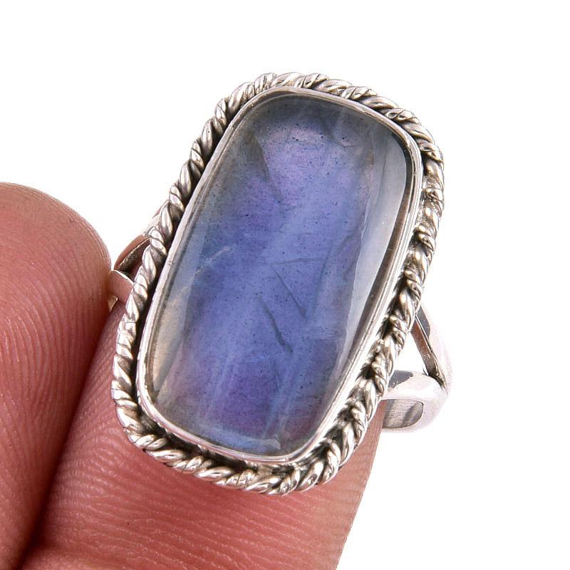 

Natural Labradorite Gemstone 925 Solid Sterling Silver Jewelry Ring S.8.5 g4t42