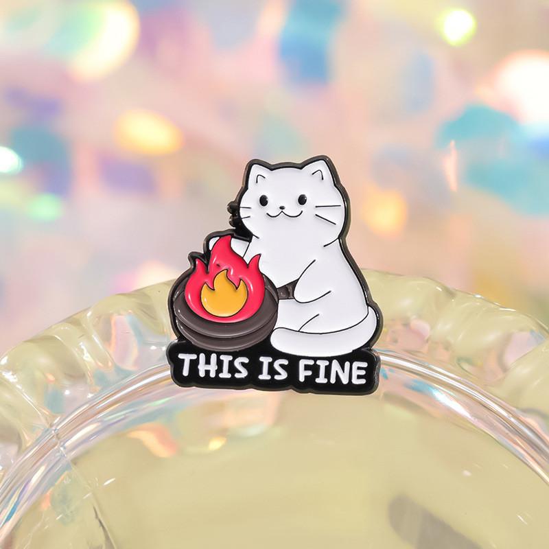 Unique Cartoon Lazy Cat Brooch Creative Flame Design Badge For Decoration Stylish
