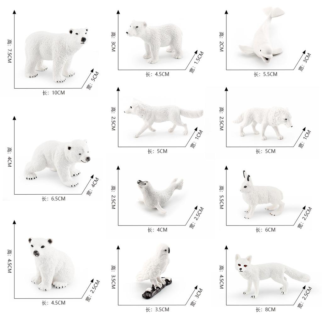 Simulation Polar Animal Set Model Arctic Rabbit White Fox Polar Bear Beluga Whale Seal White Owl Static Ornament