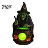 Figuritas Decorativas Detalladas Bruja de Halloween Caldero Lámpara, Adorno de Estatua de Resina, Luz de Mesa Única Espeluznante para Decoración de Escritorio